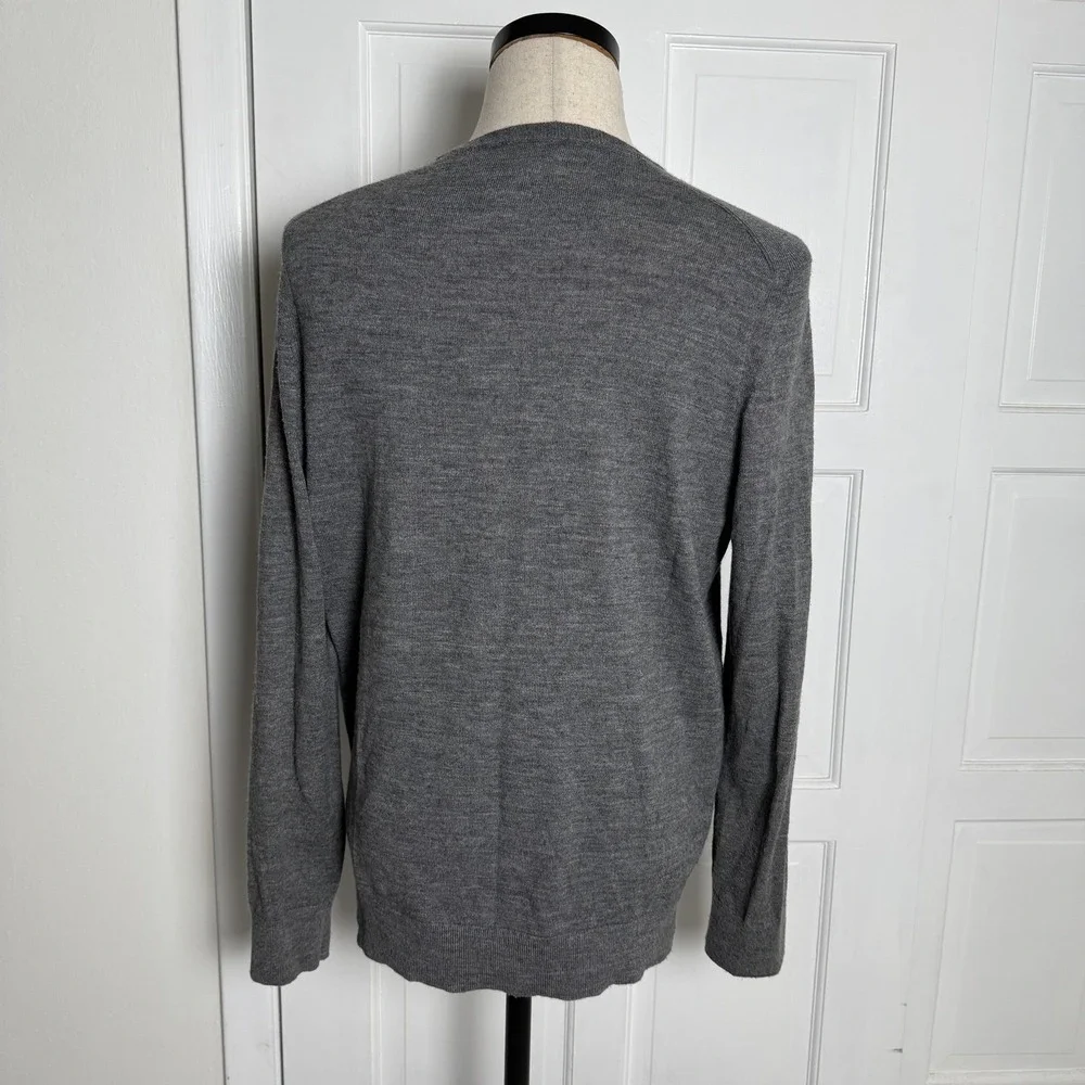 Express Sweater Mens Large Gray V Neck Merino Wool Blend‎ Lightweight Pullover